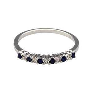 New 9ct White Gold Diamond & Sapphire Set Band Ring