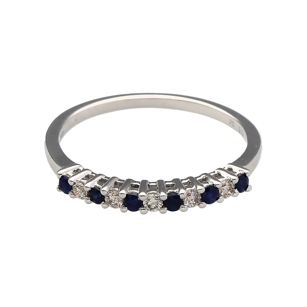 New 9ct White Gold Diamond & Sapphire Set Band Ring