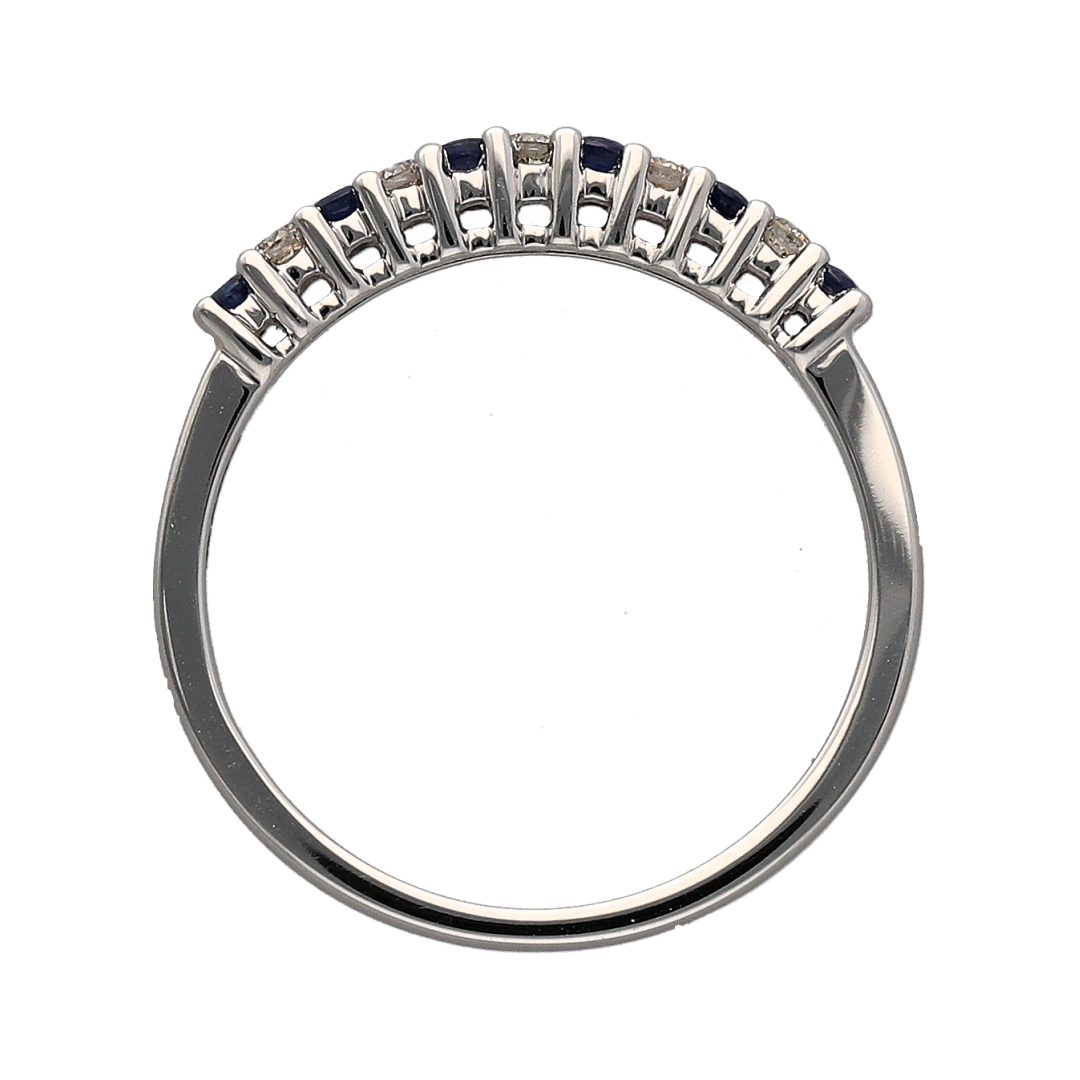 New 9ct White Gold Diamond & Sapphire Set Band Ring