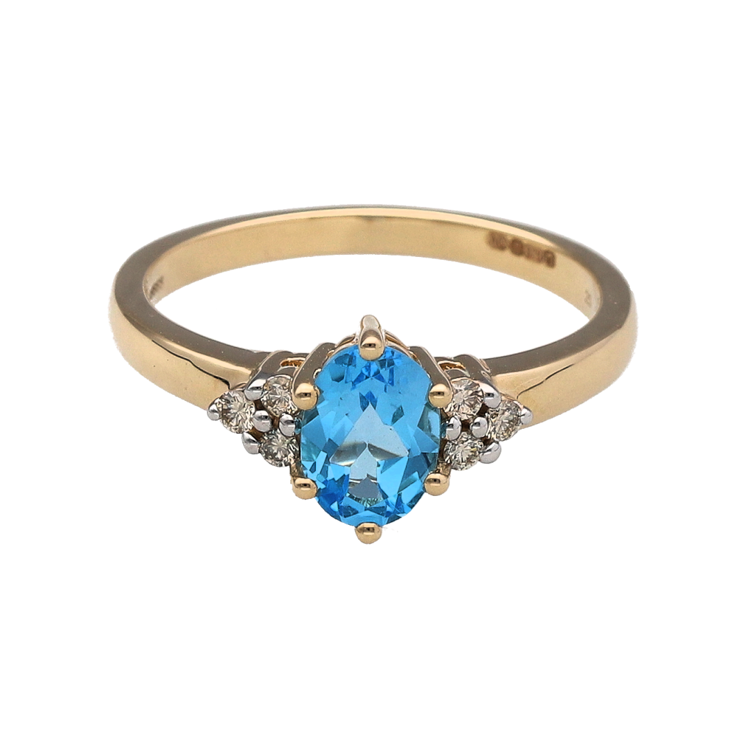 New 9ct Gold Diamond & Blue Topaz Set Ring