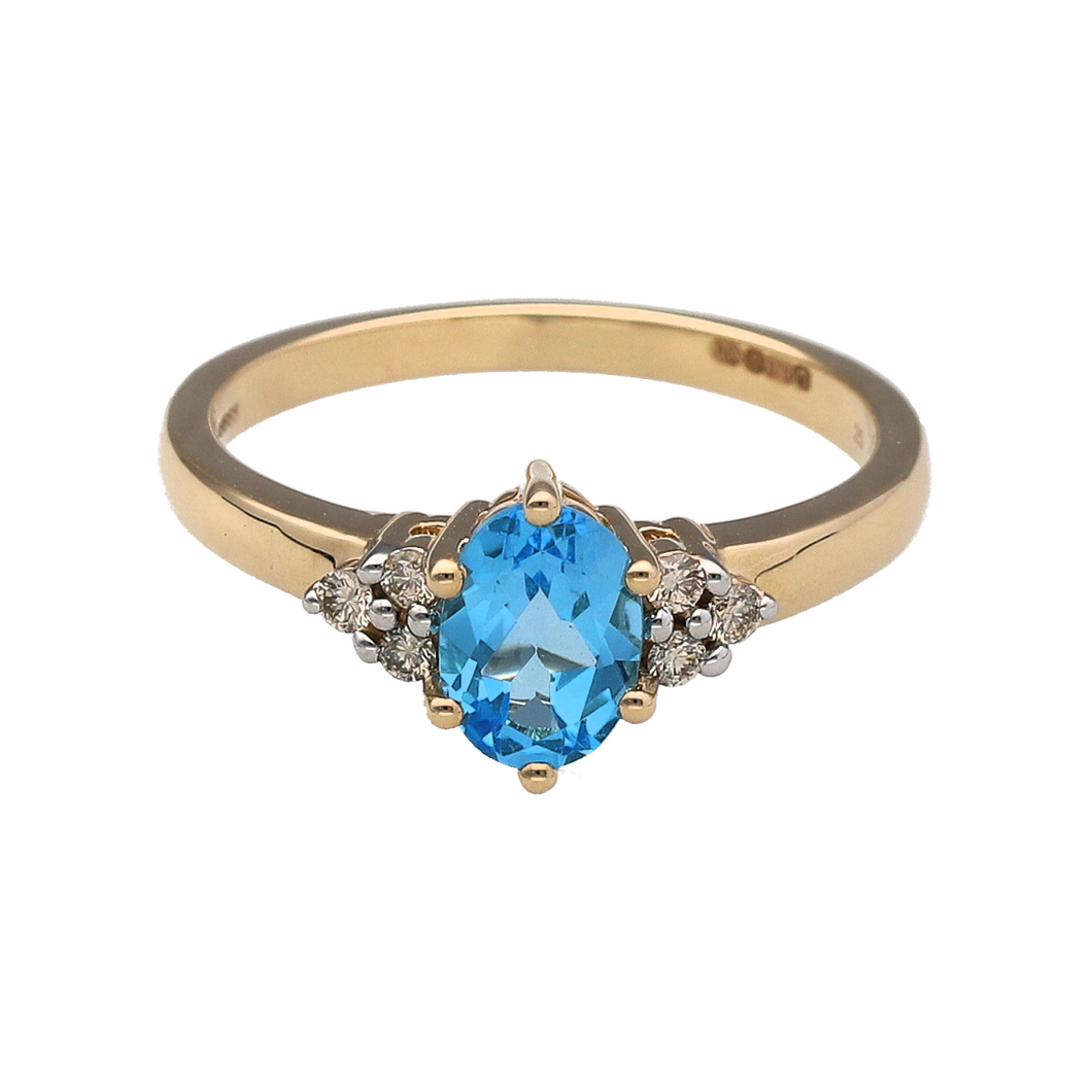 New 9ct Gold Diamond & Blue Topaz Set Ring