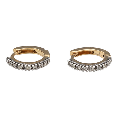 Bring refined sparkle and timeless elegance to your collection with these new 9ct yellow gold and diamond set small hoop earrings, offering a beautiful blend of classic sophistication and delicate brilliance—perfect for everyday luxury.

Design: Each earring features a sleek small hoop design accented with shimmering diamonds, with approximately 0.11ct of total diamond content, creating a subtle yet eye-catching sparkle.
