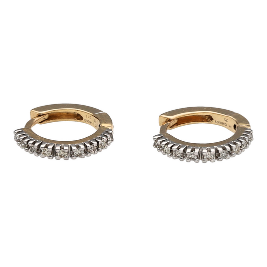 Bring refined sparkle and timeless elegance to your collection with these new 9ct yellow gold and diamond set small hoop earrings, offering a beautiful blend of classic sophistication and delicate brilliance—perfect for everyday luxury.

Design: Each earring features a sleek small hoop design accented with shimmering diamonds, with approximately 0.11ct of total diamond content, creating a subtle yet eye-catching sparkle.
