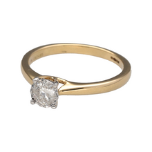 Load image into Gallery viewer, New 9ct Yellow Gold &amp; Diamond Set Solitaire Ring in size N to O with white gold tipped claws. The ring contains a real natural diamond which is 0.40ct but looks like 0.75ct due to the white gold setting. The diamond is approximate clarity Si and colour G - H
