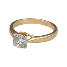 Load image into Gallery viewer, New 9ct Yellow Gold &amp; Diamond Set Solitaire Ring in size N with white gold tipped claws. The ring contains a real natural diamond which is 0.75ct but looks like 1.50ct due to the white gold setting. The diamond is approximate clarity Si and colour G - H
