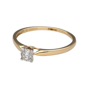 New 9ct Yellow Gold & Diamond Set Solitaire Ring in size N to O with white gold tipped claws. The ring contains a real natural diamond which is 0.13ct but looks like 0.25ct due to the white gold setting. The diamond is approximate clarity Si and colour G - H