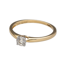 Load image into Gallery viewer, New 9ct Yellow Gold &amp; Diamond Set Solitaire Ring in size N with white gold tipped claws. The ring contains a real natural diamond which is 0.16ct but looks like 0.33ct due to the white gold setting. The diamond is approximate clarity Si and colour G - H
