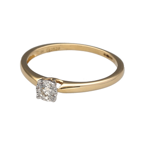 New 9ct Yellow Gold & Diamond Set Solitaire Ring in size N with white gold tipped claws. The ring contains a real natural diamond which is 0.16ct but looks like 0.33ct due to the white gold setting. The diamond is approximate clarity Si and colour G - H