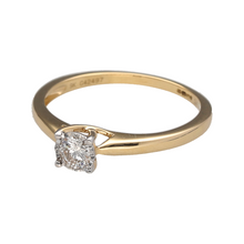 Load image into Gallery viewer, New 9ct Yellow Gold &amp; Diamond Set Solitaire Ring in size O with white gold tipped claws. The ring contains a real natural diamond which is 0.25ct but looks like 0.50ct due to the white gold setting. The diamond is approximate clarity Si and colour G - H
