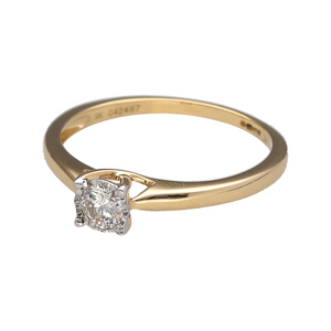 New 9ct Yellow Gold & Diamond Set Solitaire Ring in size O with white gold tipped claws. The ring contains a real natural diamond which is 0.25ct but looks like 0.50ct due to the white gold setting. The diamond is approximate clarity Si and colour G - H