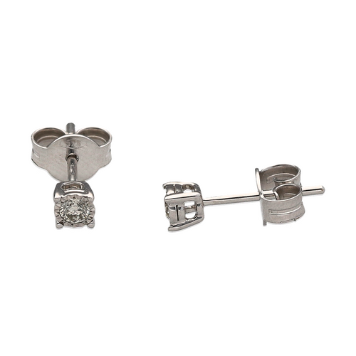 New 9ct White Gold & Diamond Set Stud Earrings