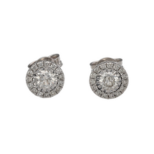 Load image into Gallery viewer, New 9ct White Gold &amp; Diamond Halo Set Stud Earrings. The earrings contain real natural diamonds which are 0.75ct in the total set of earrings. The diamonds are each approximate clarity Si2 - i1 and colour I - K
