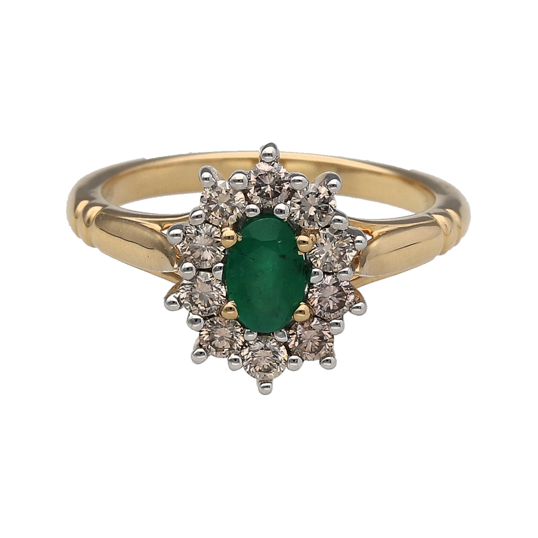 New 9ct Gold Diamond & Emerald Set Cluster Ring