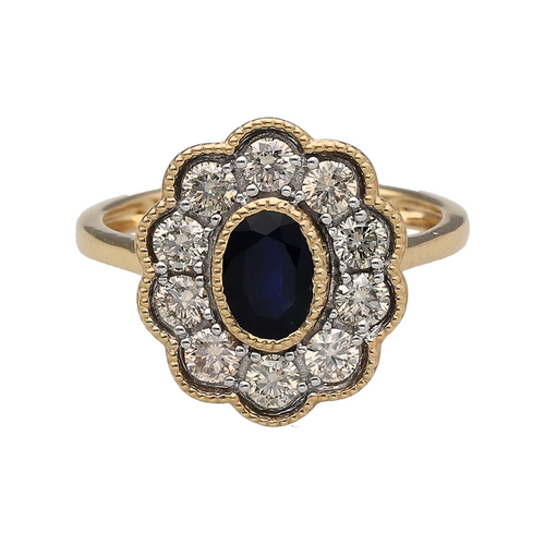 New 9ct Gold Diamond & Sapphire Set Cluster Ring