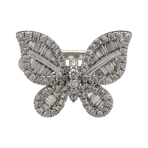 New 9ct White Gold & Diamond Set Butterfly Cluster Ring