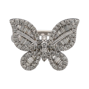 New 9ct White Gold & Diamond Set Butterfly Cluster Ring