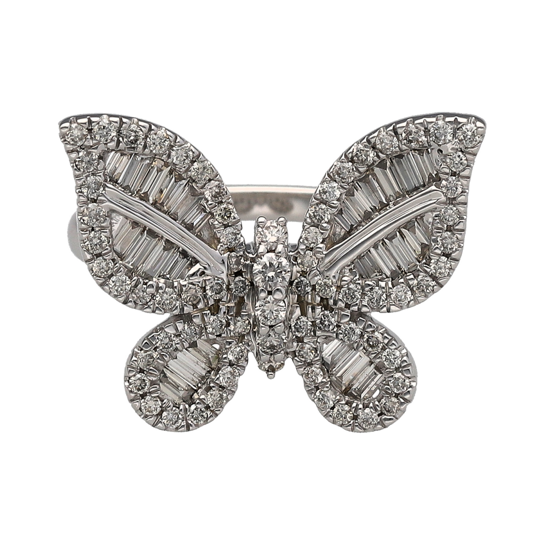 New 9ct White Gold & Diamond Set Butterfly Cluster Ring