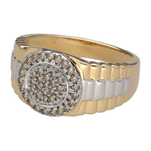 Load image into Gallery viewer, New 9ct Yellow and White Gold &amp; Diamond Set Watch Bracelet Style Ring in size U. The front of the ring is 13mm high and there is approximately 0.52ct of diamond content in total
