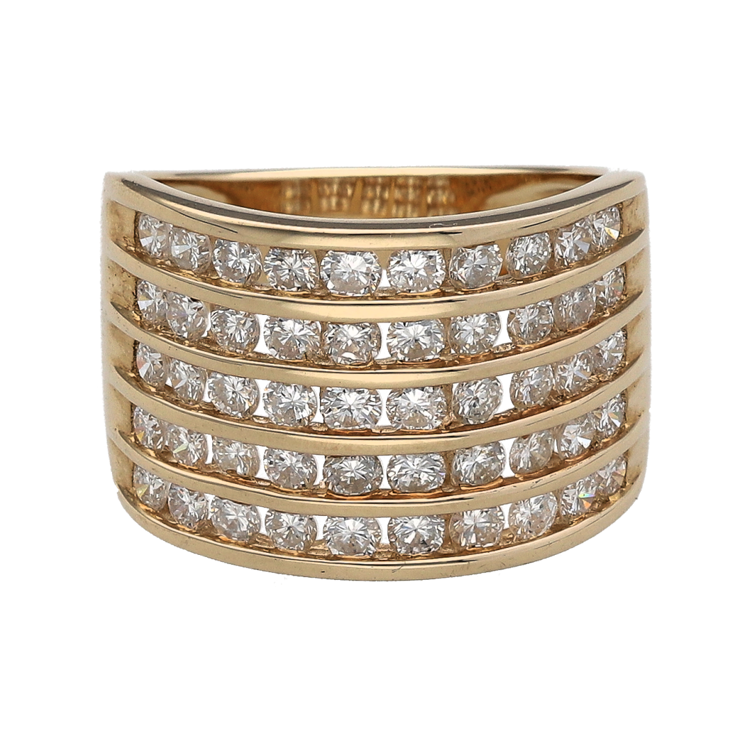 New 9ct Gold & 2ct Diamond Set Wide Five Row Band Ring
