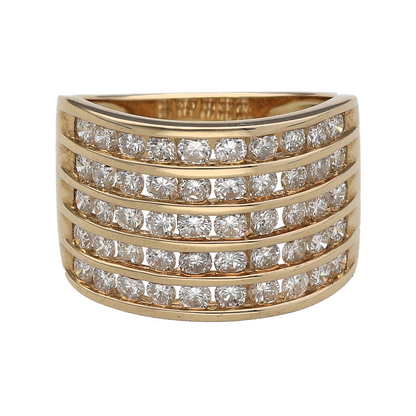 New 9ct Gold & 2ct Diamond Set Wide Five Row Band Ring