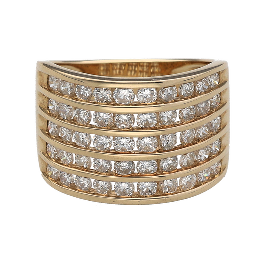 New 9ct Gold & 2ct Diamond Set Wide Five Row Band Ring
