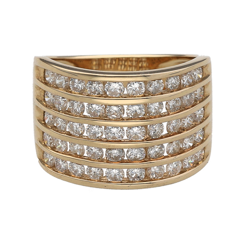 New 9ct Gold & 2ct Diamond Set Wide Five Row Band Ring