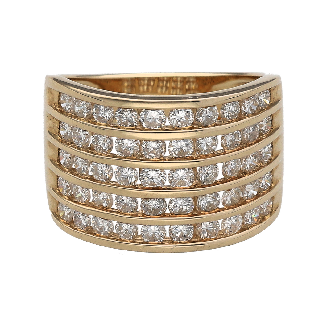 New 9ct Gold & 2ct Diamond Set Wide Five Row Band Ring