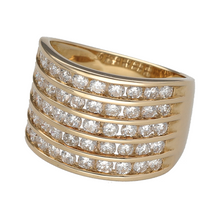 Load image into Gallery viewer, New 9ct Yellow Gold &amp; 2ct Diamond Set Wide Five Row Band Ring in size O with the weight 6 grams. The front of the ring is 14mm high and there is approximately 2ct of brilliant cut diamonds content set in the band in total
