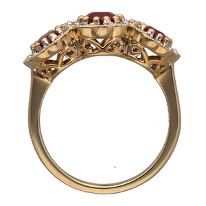 New 9ct Gold 0.85ct Diamond & Ruby Set Trilogy Cluster Ring