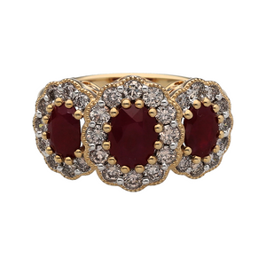 New 9ct Gold 0.85ct Diamond & Ruby Set Trilogy Cluster Ring