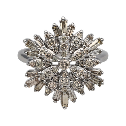 New 9ct White Gold & 1.03ct Diamond Set Snowflake Cluster Ring
