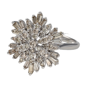 New 9ct White Gold & Diamond Set Snowflake Cluster Ring in size N with the weight 5.50 grams. The front of the ring is 2cm long and there is approximately 1.03ct of diamond content in total