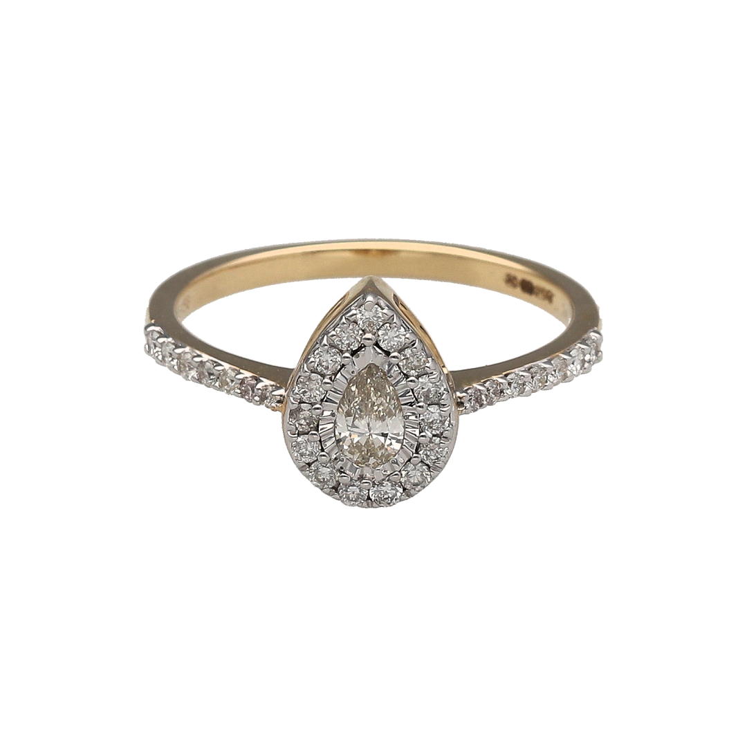 New 9ct Gold & 0.50ct Diamond Set Teardrop Halo Ring