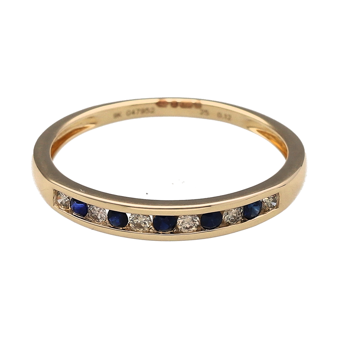 New 9ct Gold Diamond & Sapphire Set Band Ring