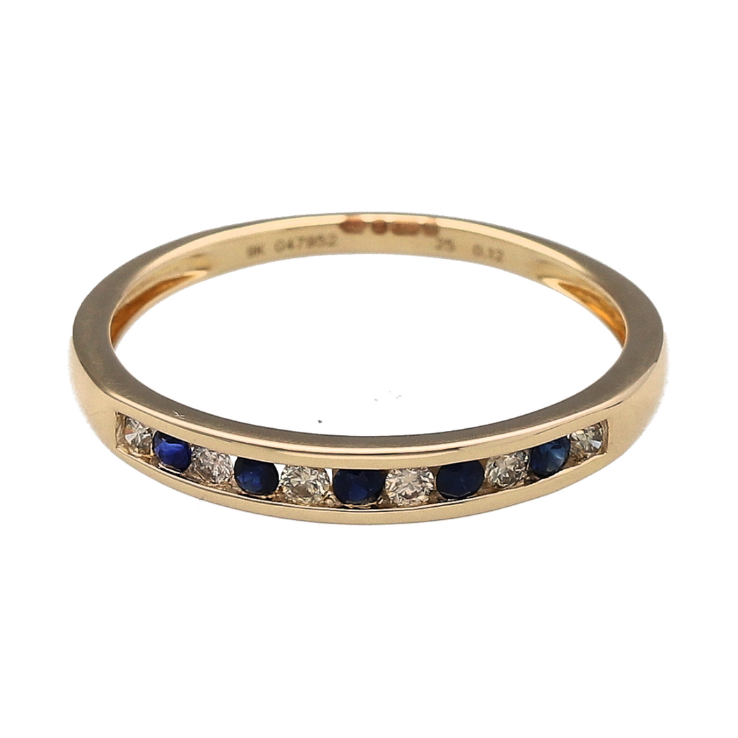 New 9ct Gold Diamond & Sapphire Set Band Ring