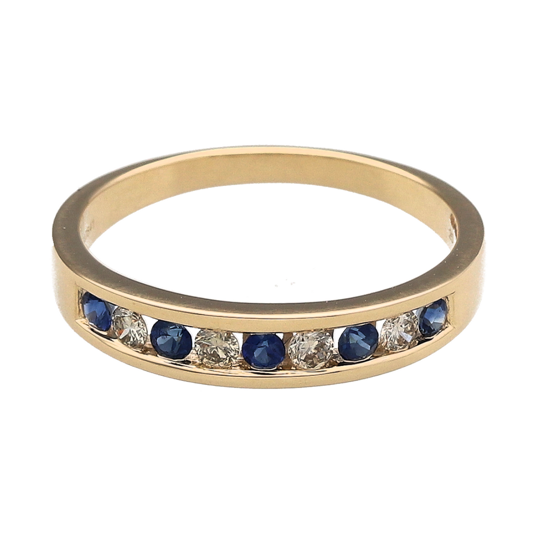 New 9ct Gold Diamond & Sapphire Set Band Ring