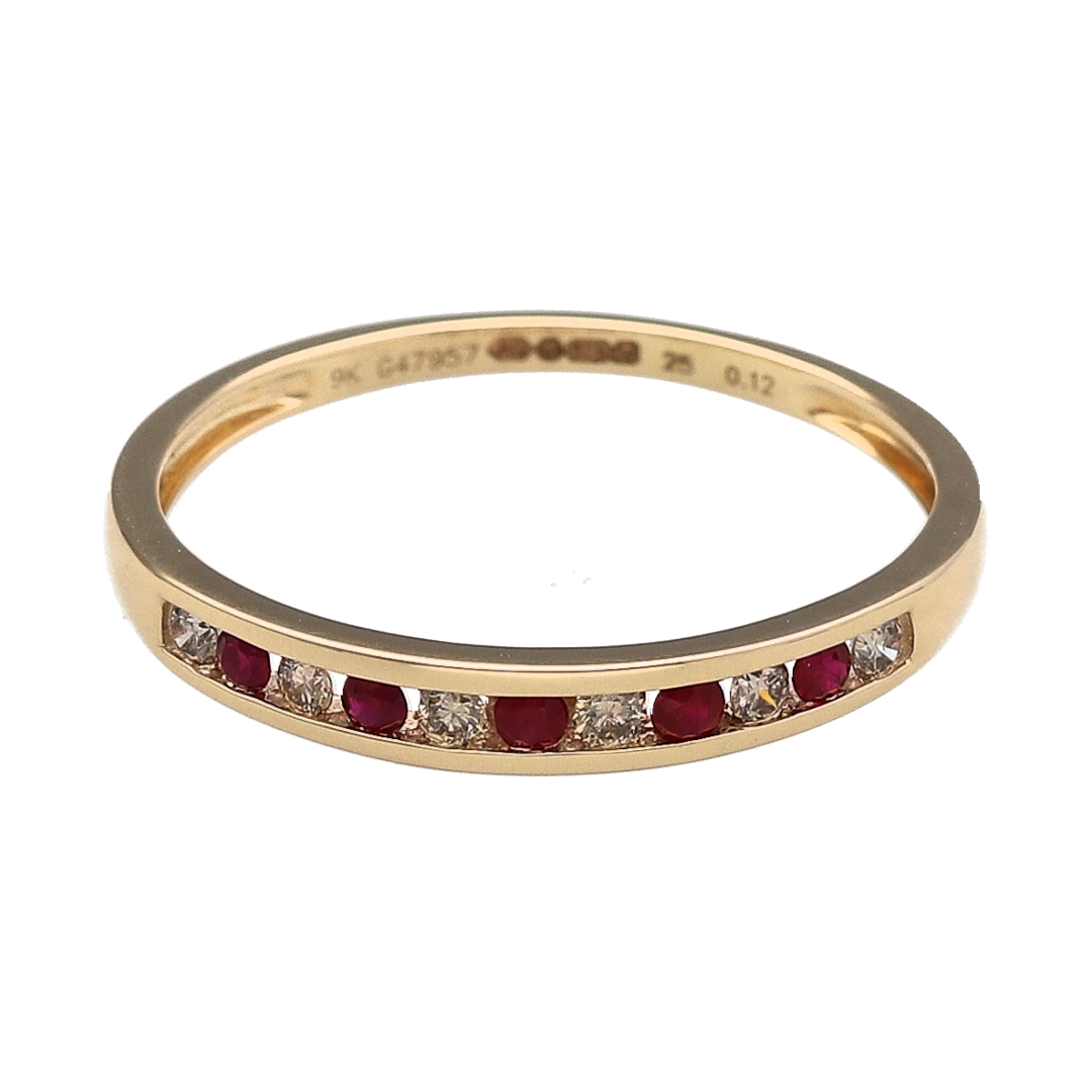 New 9ct Gold Diamond & Ruby Set Band Ring