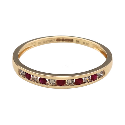 New 9ct Gold Diamond & Ruby Set Band Ring