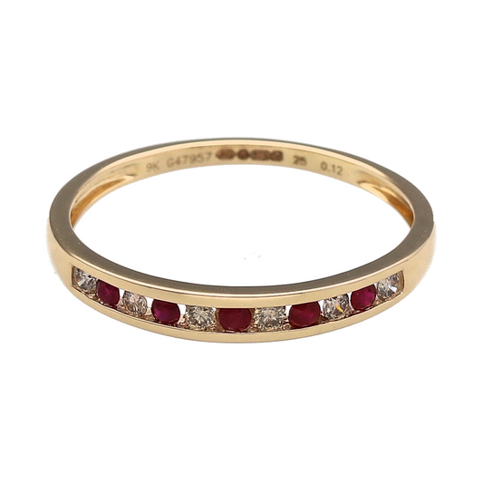 New 9ct Gold Diamond & Ruby Set Band Ring
