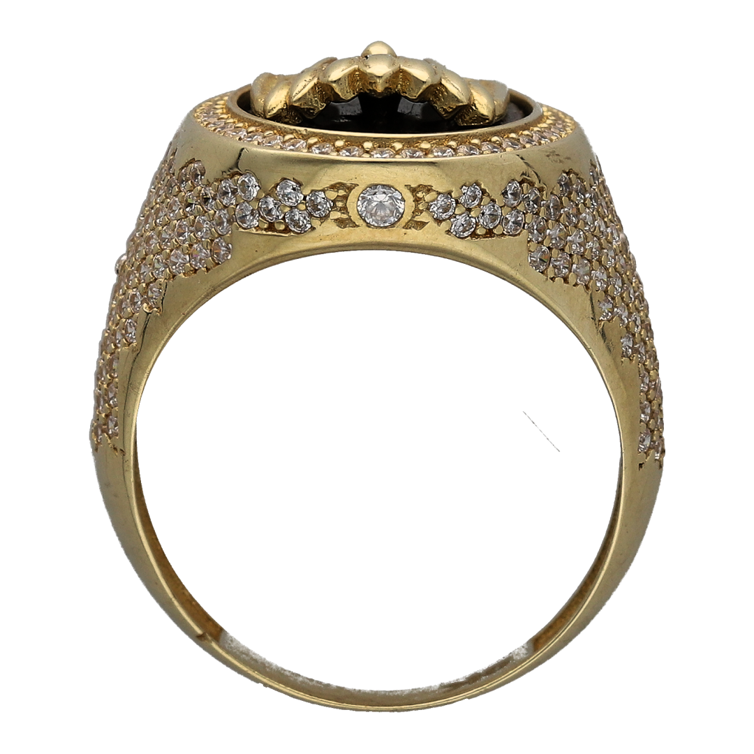 New 9ct Gold Cubic Zirconia & Black Stone Native American Oval Signet Ring