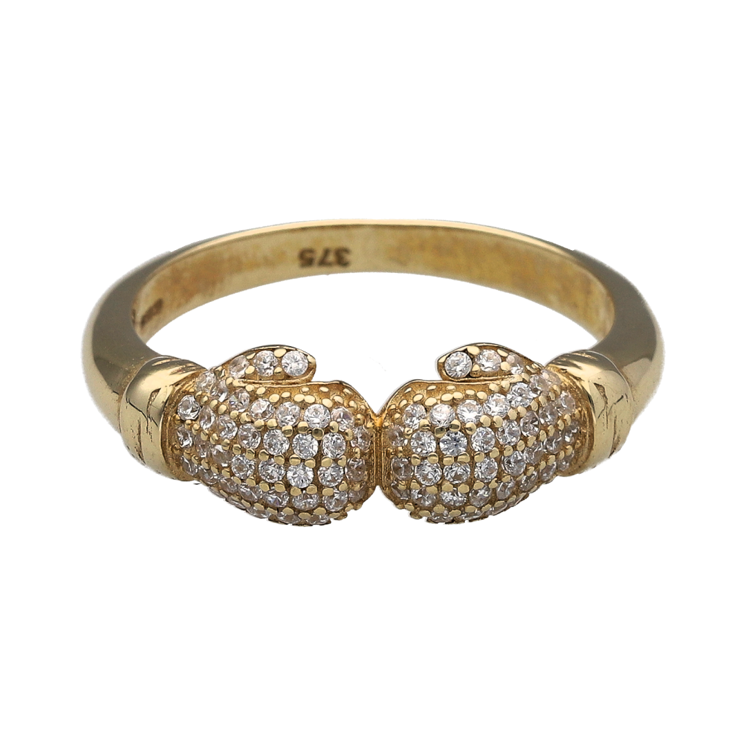 New 9ct Gold & Cubic Zirconia Set Double Boxing Glove Ring