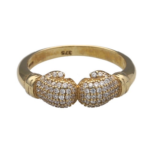 New 9ct Gold & Cubic Zirconia Set Double Boxing Glove Ring