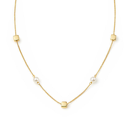 9ct Gold & Pearl Cube 16" - 18" Necklace