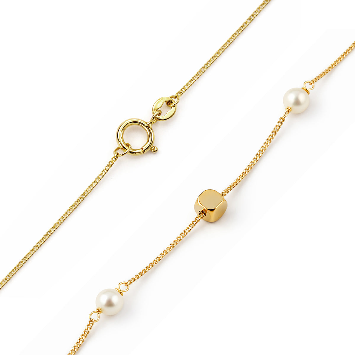 9ct Gold & Pearl Cube 16" - 18" Necklace