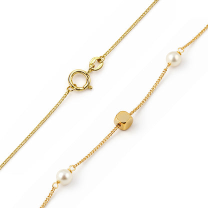 9ct Gold & Pearl Cube 16" - 18" Necklace
