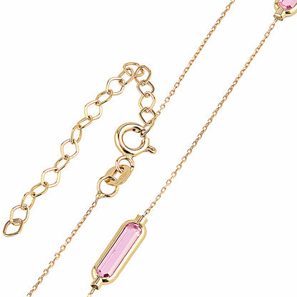 9ct Gold & Pink Gemstone 16" - 18" Necklace