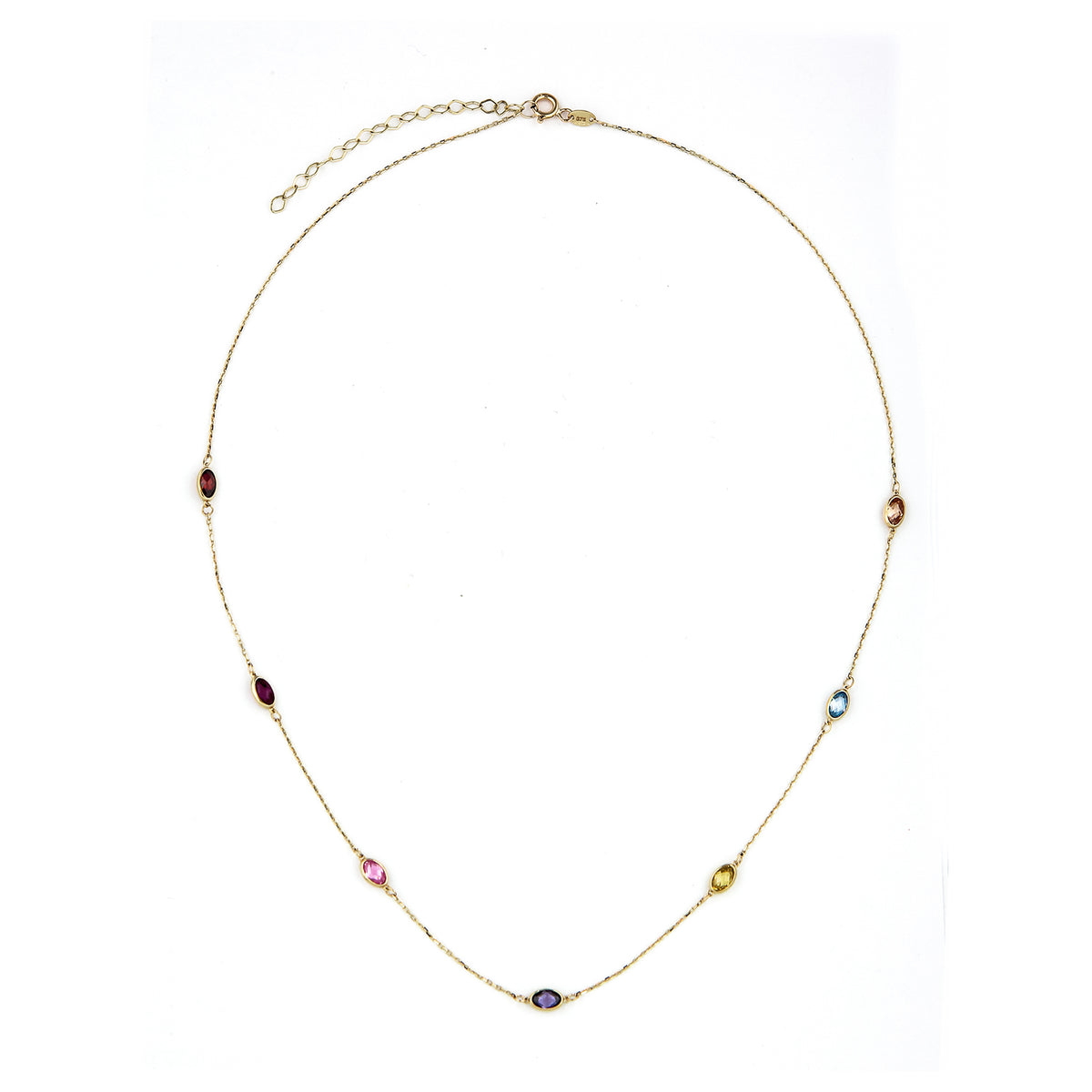 9ct Gold & Multi Coloured Gemstone 16" - 18" Necklace