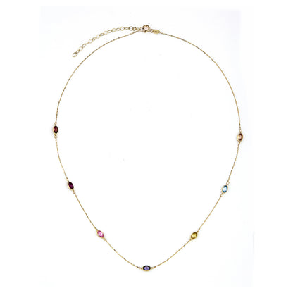 9ct Gold & Multi Coloured Gemstone 16" - 18" Necklace