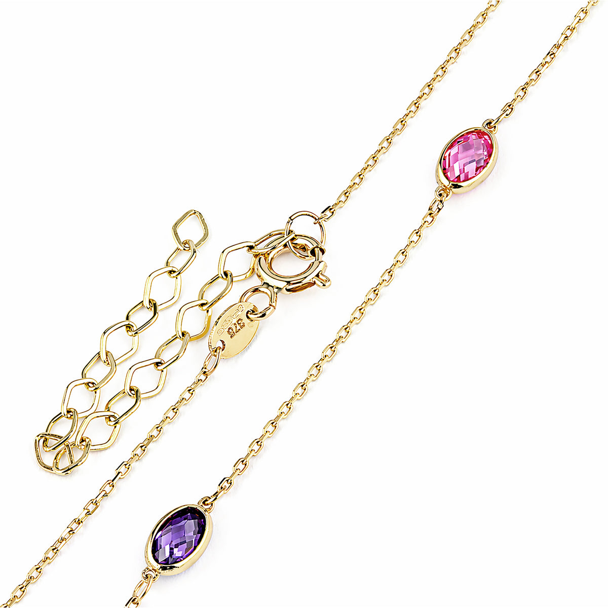 9ct Gold & Multi Coloured Gemstone 16" - 18" Necklace