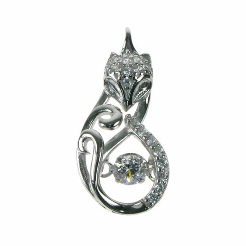 New 925 Silver & Cubic Zirconia moving stone Fox Pendant on an 18